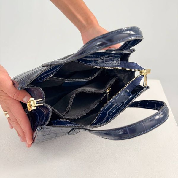 Сумка шкіра з лакованої шкіри, кроко, синя 5390/4 фото